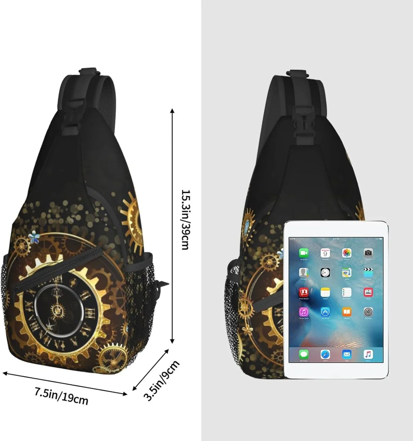 ASYG Steampunk Sling Bag Crossbody Chest Daypack Casual Backpack Vintage Clock Shoulder Bag For Travel Hiking