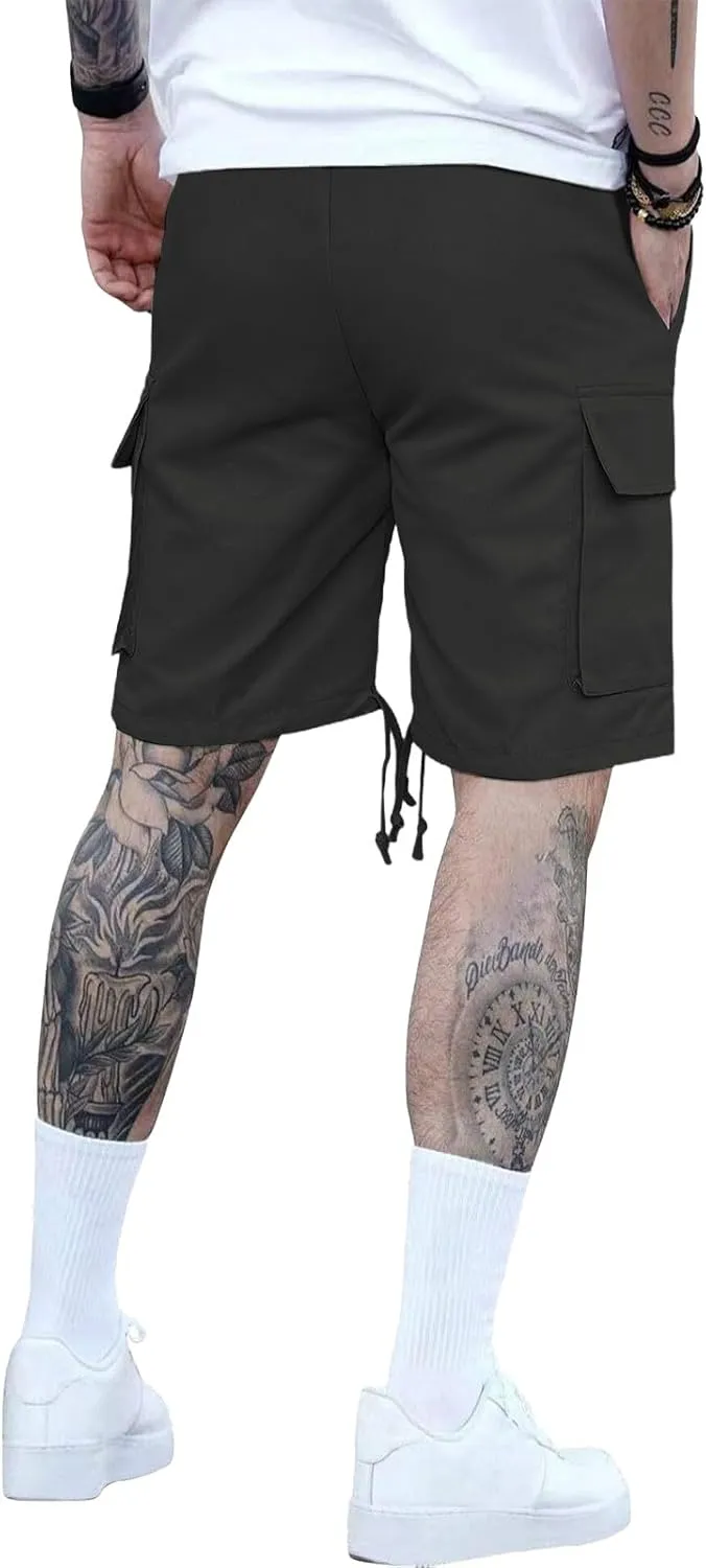 Athletic Cargo Shorts for Men Drawstring Wide Leg Casual Summer Short Fashion Outdoor Vacation Beach Workout Pants