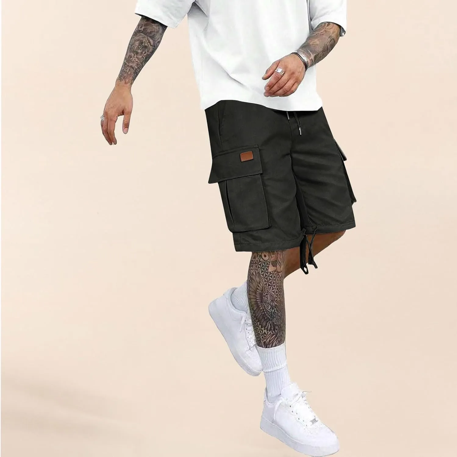 Athletic Cargo Shorts for Men Drawstring Wide Leg Casual Summer Short Fashion Outdoor Vacation Beach Workout Pants
