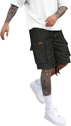 Athletic Cargo Shorts for Men Drawstring Wide Leg Casual Summer Short Fashion Outdoor Vacation Beach Workout Pants
