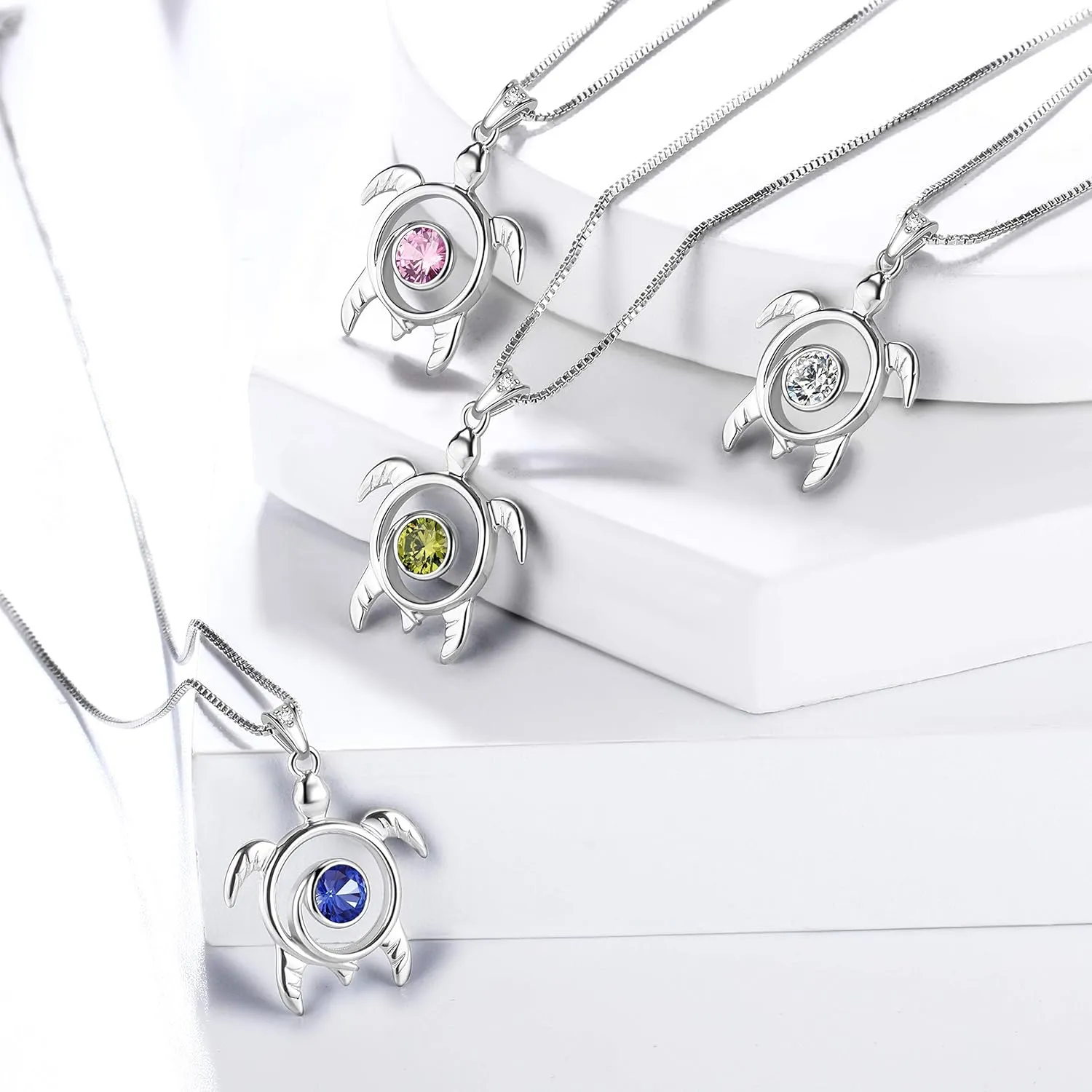Aurora Tears Turtle Necklace/Earrings/Ring Set Celtic Spiral 925 Sterling Silver Sea Animal Viking Swirls Turtle Jewelry Sets Women Birthstone Ancient Symbol Crystal Cute Jewellery
