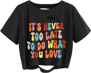 Avanova Women Tie Dye Graphic Ripped Tee Shirt Oversized Short Sleeve Distressed Crop Top
