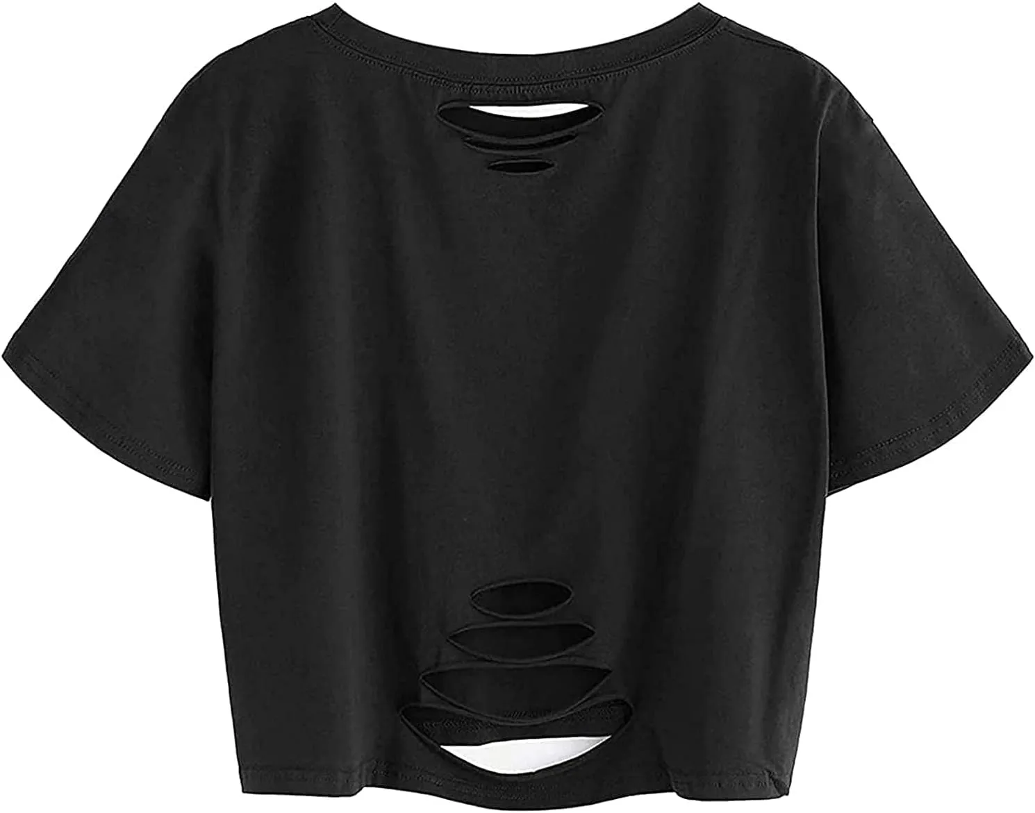 Avanova Women Tie Dye Graphic Ripped Tee Shirt Oversized Short Sleeve Distressed Crop Top