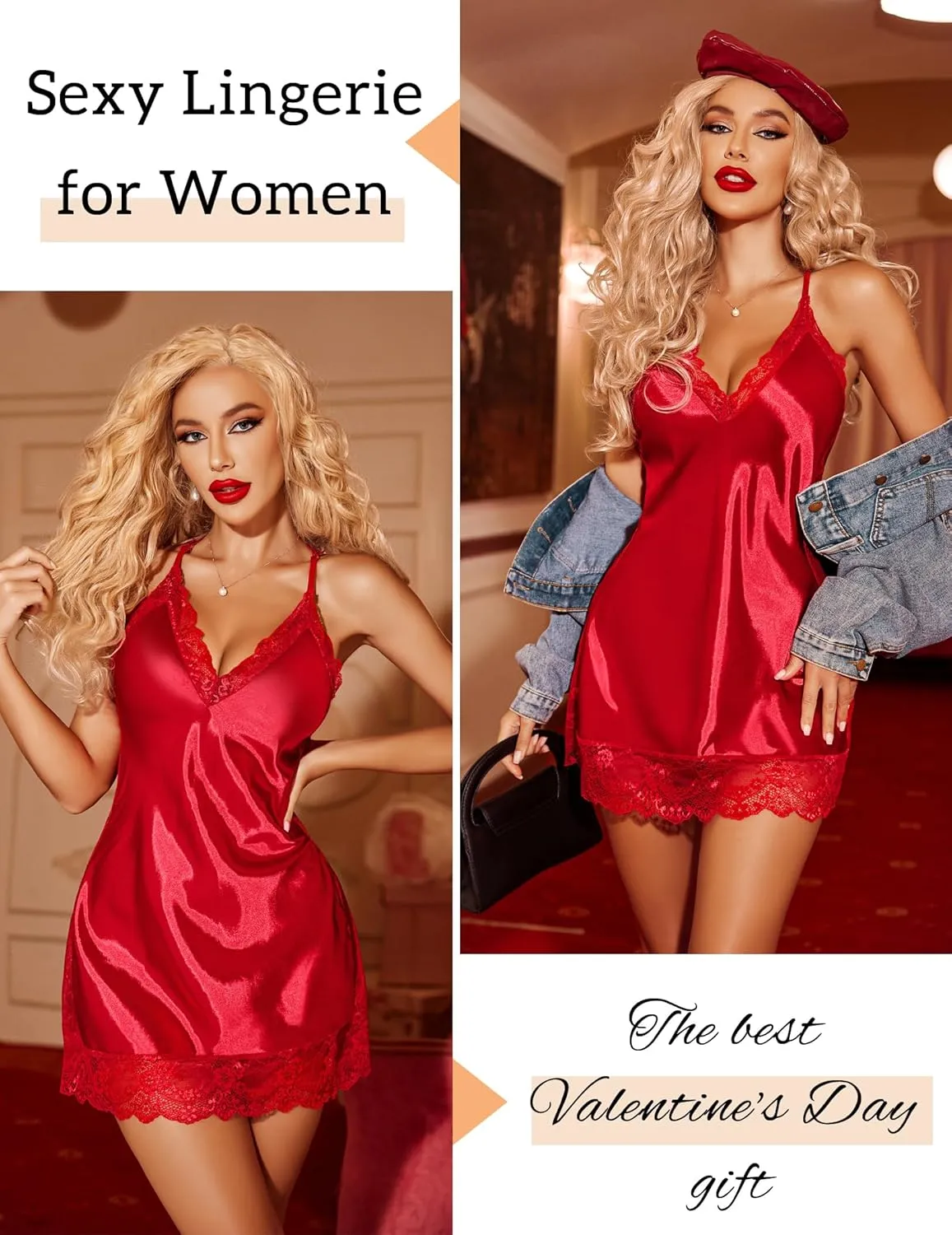 Avidlove Women Lingerie Satin Lace Chemise Nightgown Sexy Full Slips Sleepwear S-4XL
