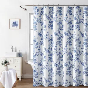 Awellife Blue Shower Curtain,Cotton Floral Cottagecore Spring Shower Curtain for Bathroom 72" W x 72" L