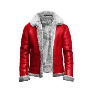 B3 Aviator Red Faux Fur Bomber Leather Jacket – A Festive Christmas Delight (XXS)