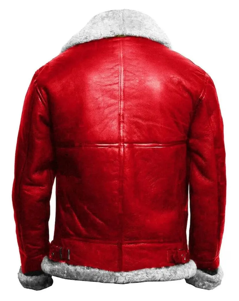 B3 Aviator Red Faux Fur Bomber Leather Jacket – A Festive Christmas Delight (XXS)