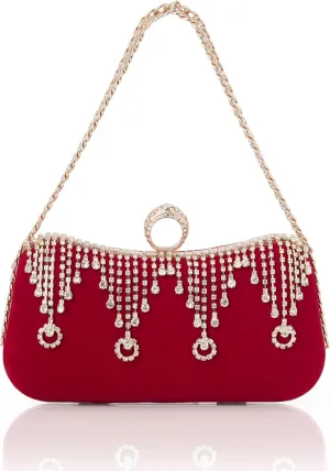 BABEYOND Clutch Purses for Women - Velvet Evening Bag Rhinestone Pendant Clutch for Bride Party Prom Wedding