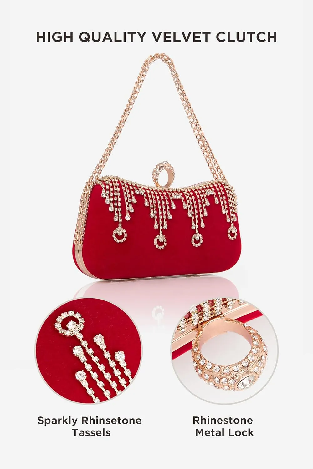 BABEYOND Clutch Purses for Women - Velvet Evening Bag Rhinestone Pendant Clutch for Bride Party Prom Wedding