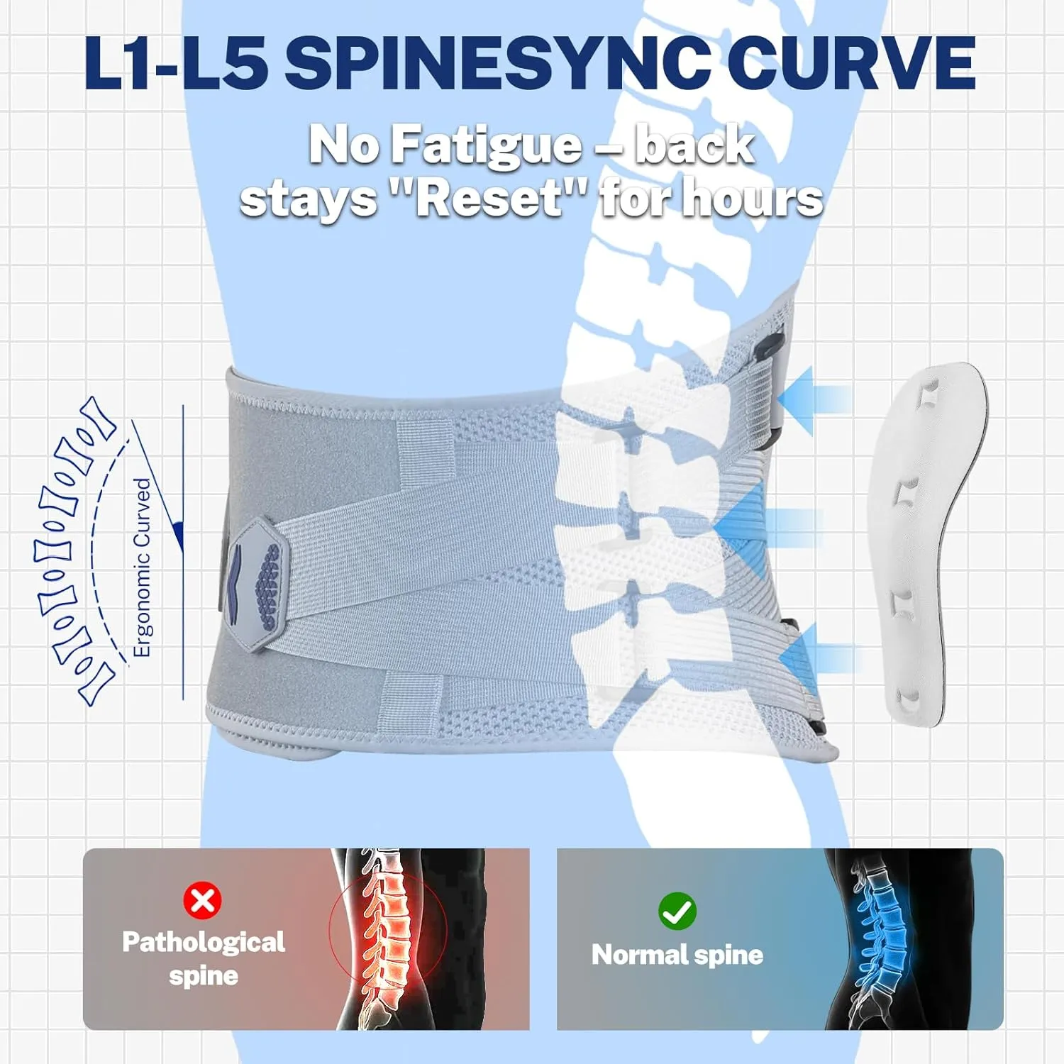 Back Brace for Lower Back Pain Relief, 4-Way Stretch Knit Fabric, Reinforced Lumbar Support, Ventilated Mesh, 360° Spine Protection, Size L