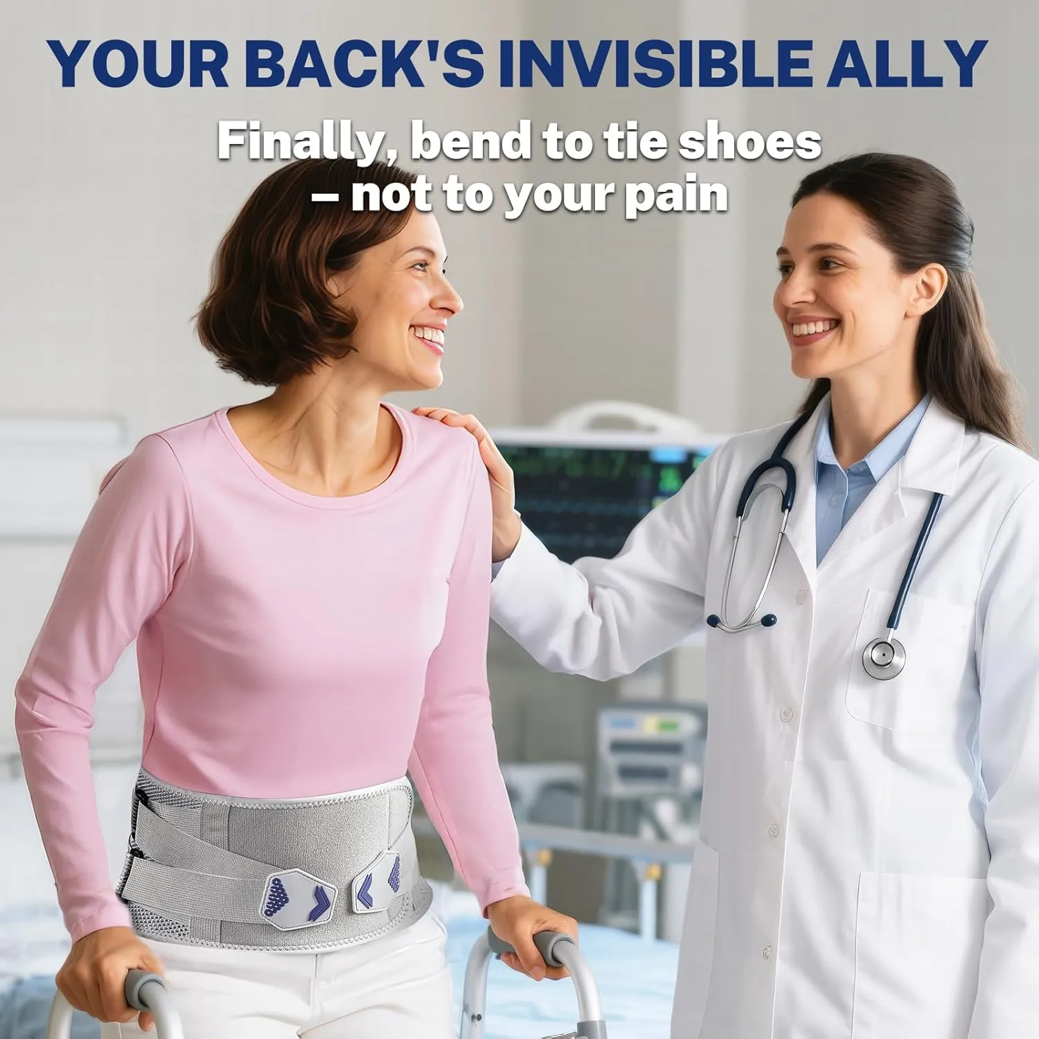 Back Brace for Lower Back Pain Relief, 4-Way Stretch Knit Fabric, Reinforced Lumbar Support, Ventilated Mesh, 360° Spine Protection, Size L