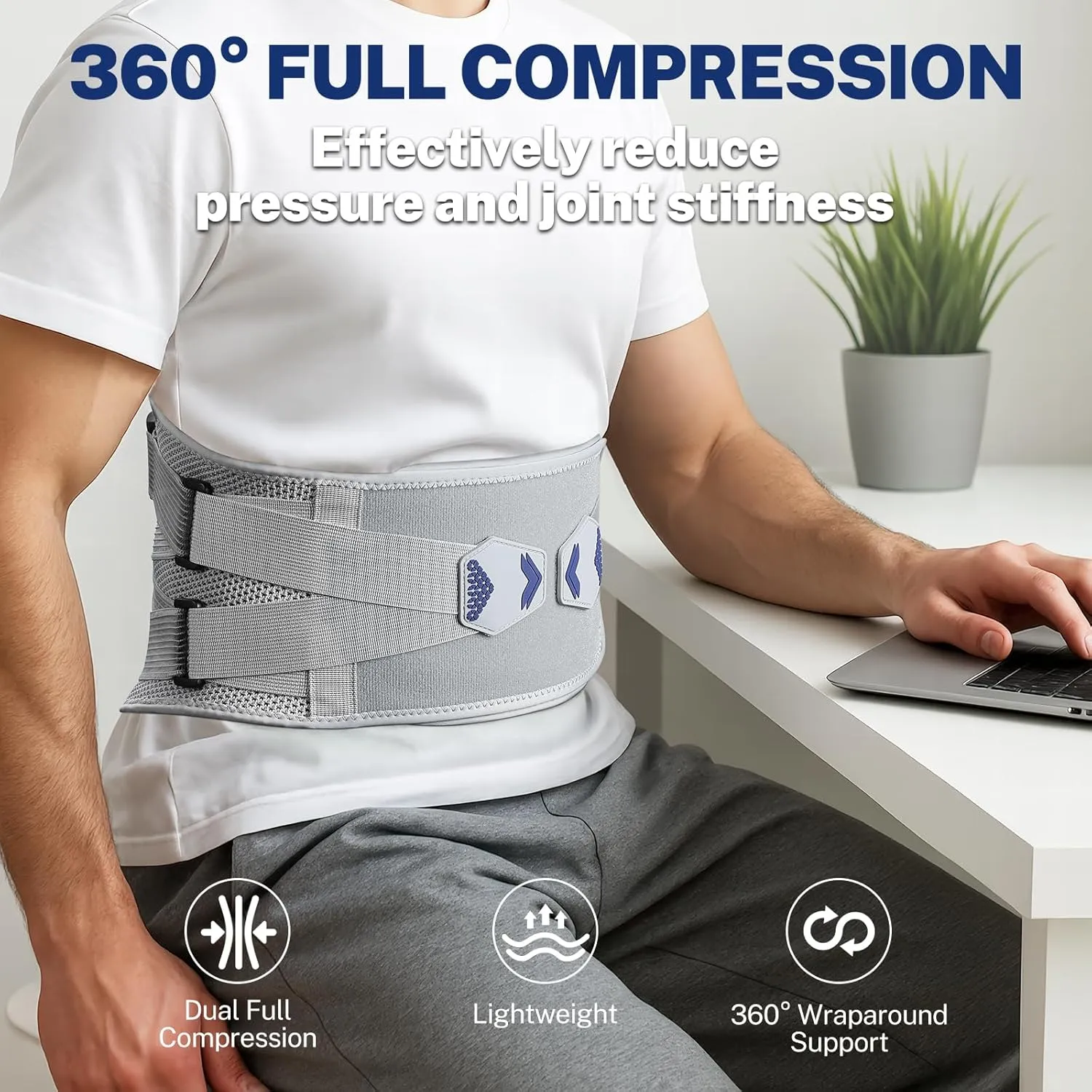 Back Brace for Lower Back Pain Relief, 4-Way Stretch Knit Fabric, Reinforced Lumbar Support, Ventilated Mesh, 360° Spine Protection, Size L