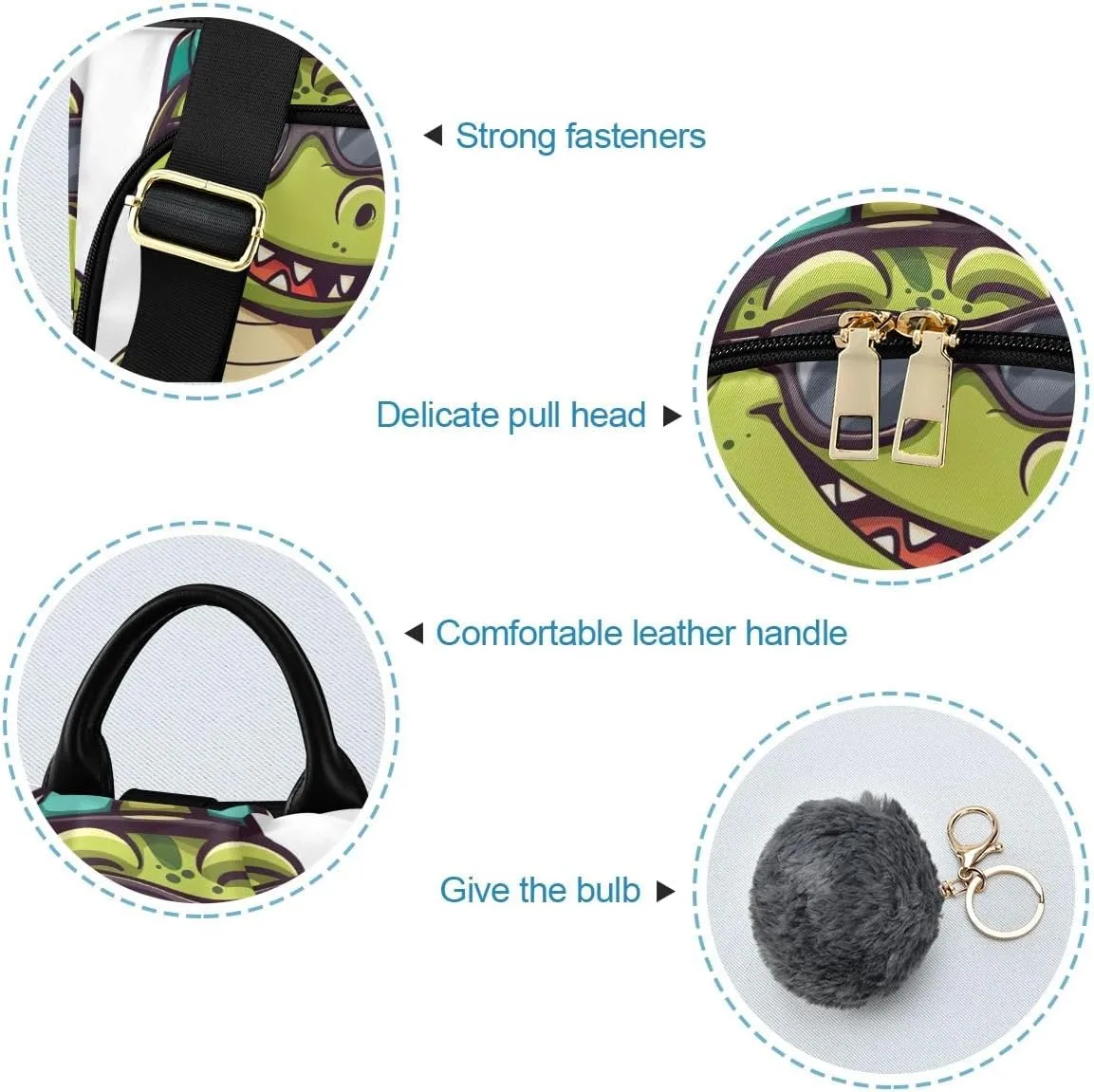 Backpack Purse for Women Cartoon Crocodile with Surfboard Anti Theft Travel Bag Fashion Pompom Backpack for Hiking