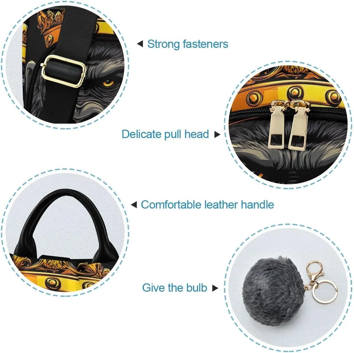 Backpack Purse for Women Cartoon Gorilla with Crown Anti Theft Travel Bag Fashion Pompom Backpack for Hiking