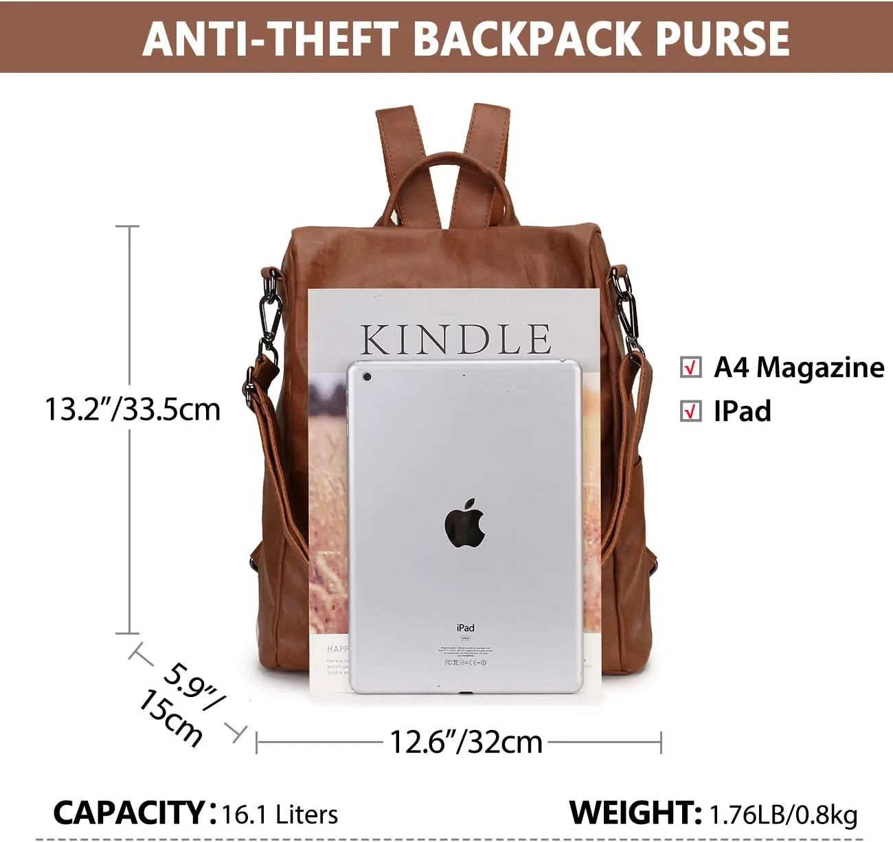 Backpack Purse for Women,Fashion Anti-Theft PU Leather Travel Shoulder Bag for Ladies Large Satchel VONXURY