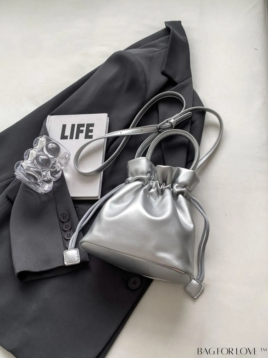 BagForLove - Chic Small Silver Bucket-shaped Handbag for Women