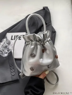 BagForLove - Chic Small Silver Bucket-shaped Handbag for Women