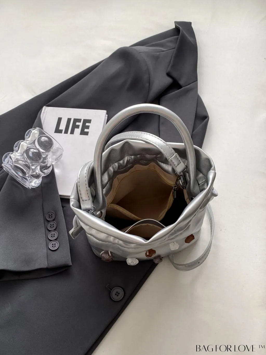 BagForLove - Chic Small Silver Bucket-shaped Handbag for Women