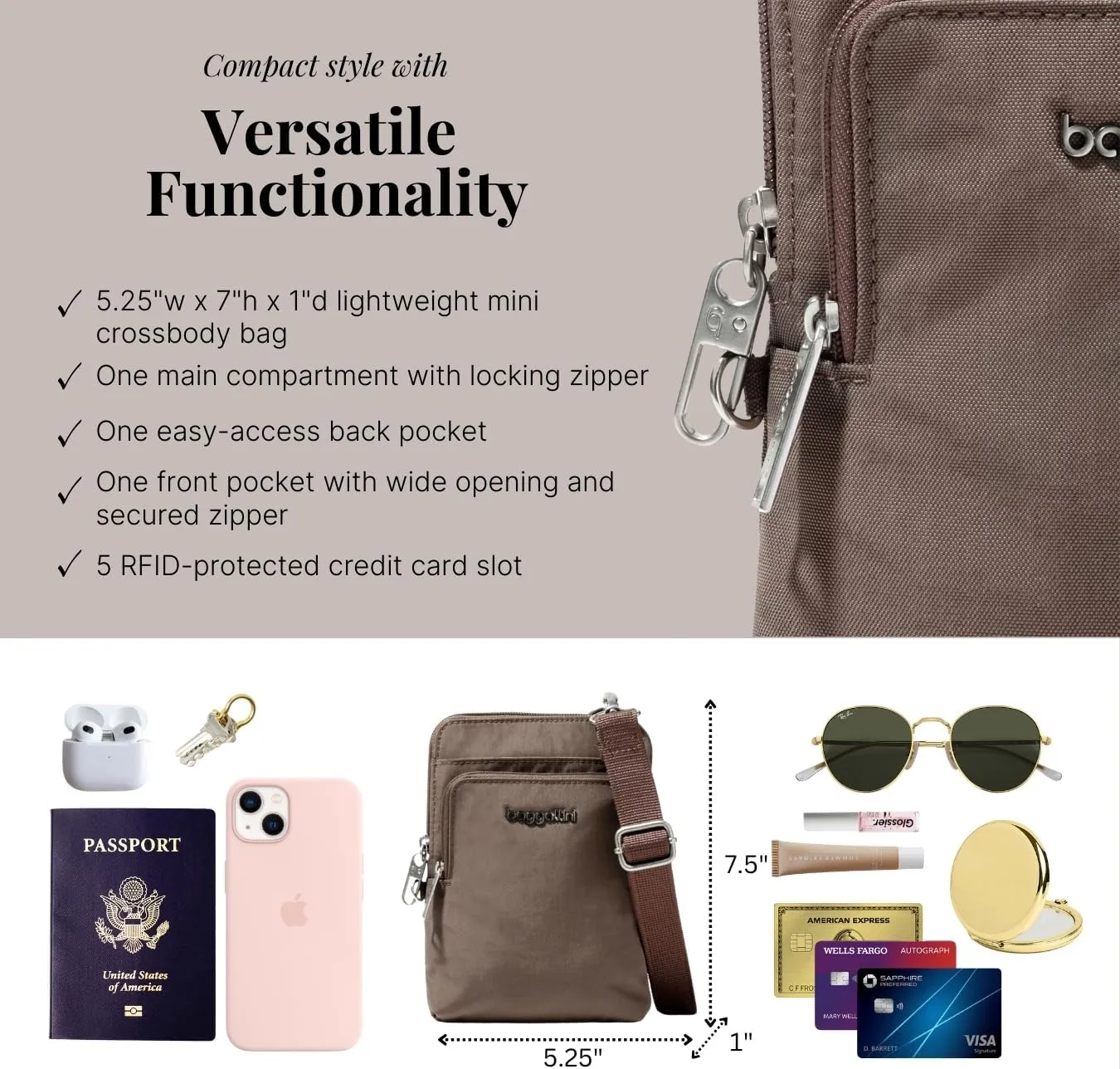 Baggallini Securtex Anti-Theft Activity Crossbody Bag