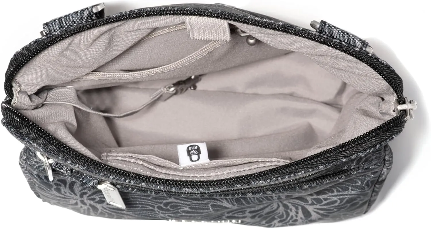Baggallini Securtex Anti-Theft Crossbody Travel Purse with RFID Card Slots, Locking Zippers & Cut-Resistant Strap