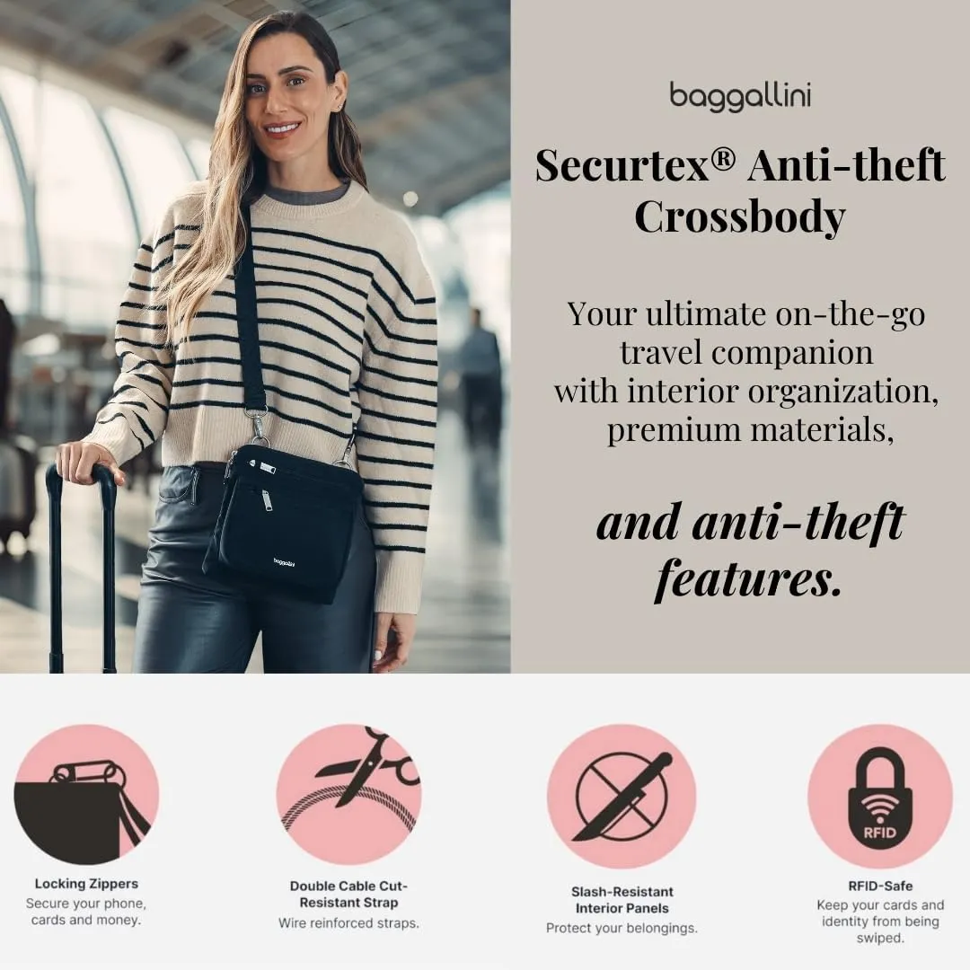 Baggallini Securtex Anti-Theft Crossbody Travel Purse with RFID Card Slots, Locking Zippers & Cut-Resistant Strap