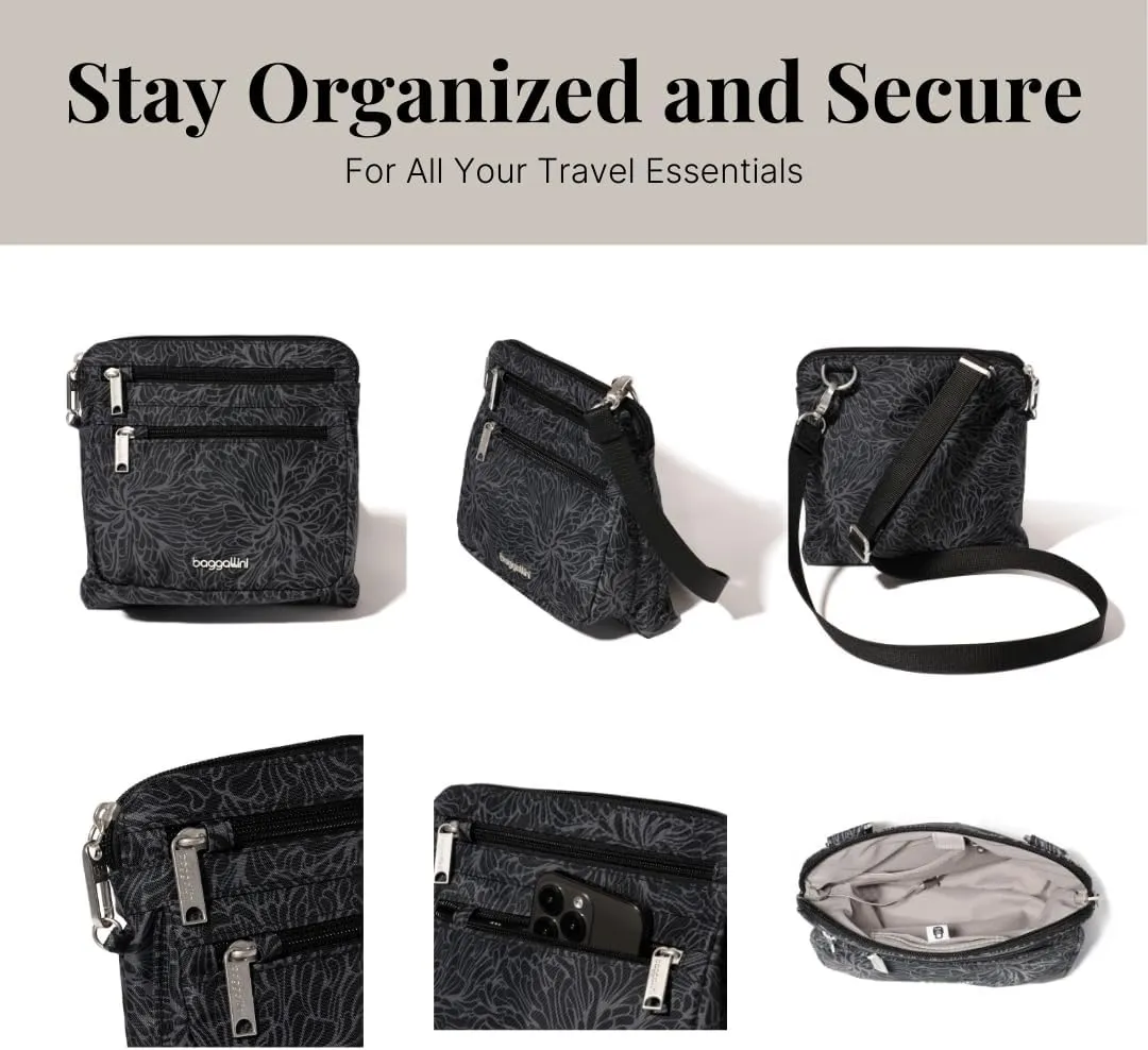 Baggallini Securtex Anti-Theft Crossbody Travel Purse with RFID Card Slots, Locking Zippers & Cut-Resistant Strap