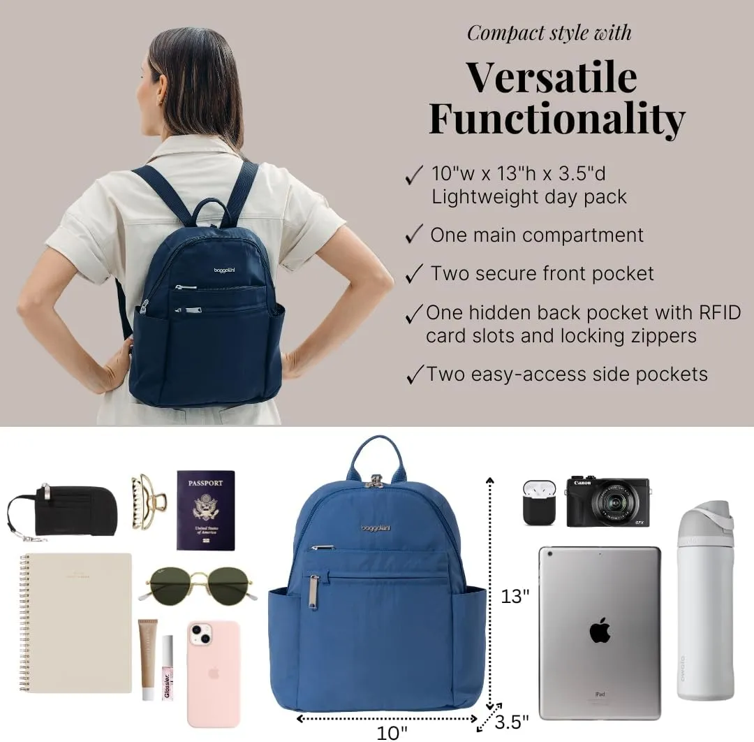 Baggallini Securtex® Anti-theft Vacation Travel Backpack 10x13 Slash-Resistant Nylon Daypack w/RFID