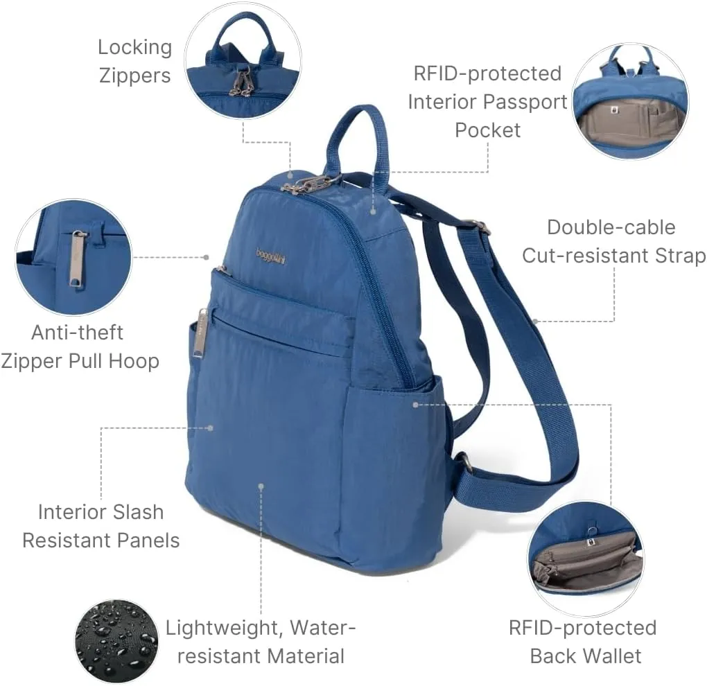 Baggallini Securtex® Anti-theft Vacation Travel Backpack 10x13 Slash-Resistant Nylon Daypack w/RFID
