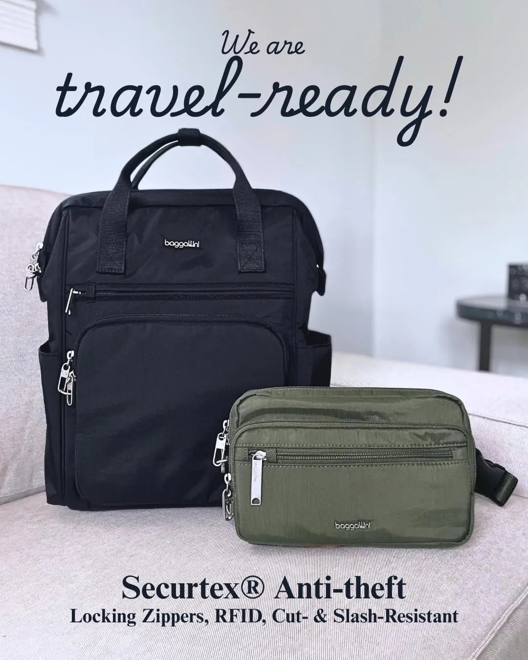 Baggallini Securtex Anti-Theft Windsor Backpack for Travel, Work & Collage, RFID & Locking Zipper, Up to 16" Laptop