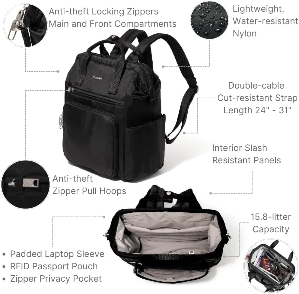 Baggallini Securtex Anti-Theft Windsor Backpack for Travel, Work & Collage, RFID & Locking Zipper, Up to 16" Laptop