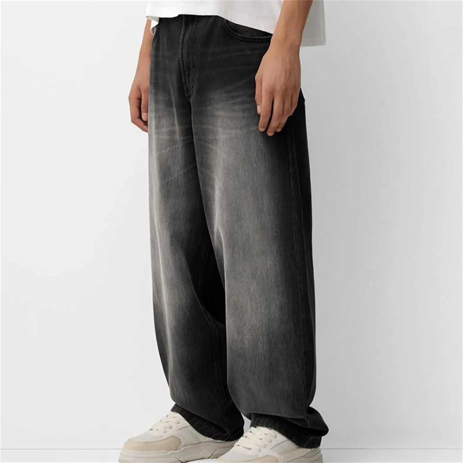 Baggy Jeans for Men Streetwear Hip Hop Vintage Wide Leg Loose Fit Denim Pants Skater Distressed Jeans Trousers