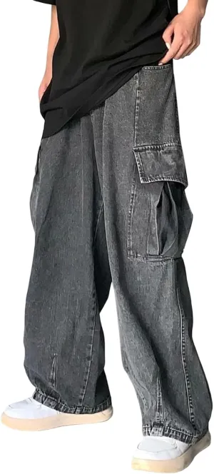 Baggy Jeans Men Relaxed Fit Straight-Leg Casual Jeans for Men Y2K Wide Leg Harajuku Denim Pants Hip Hop Streetwear