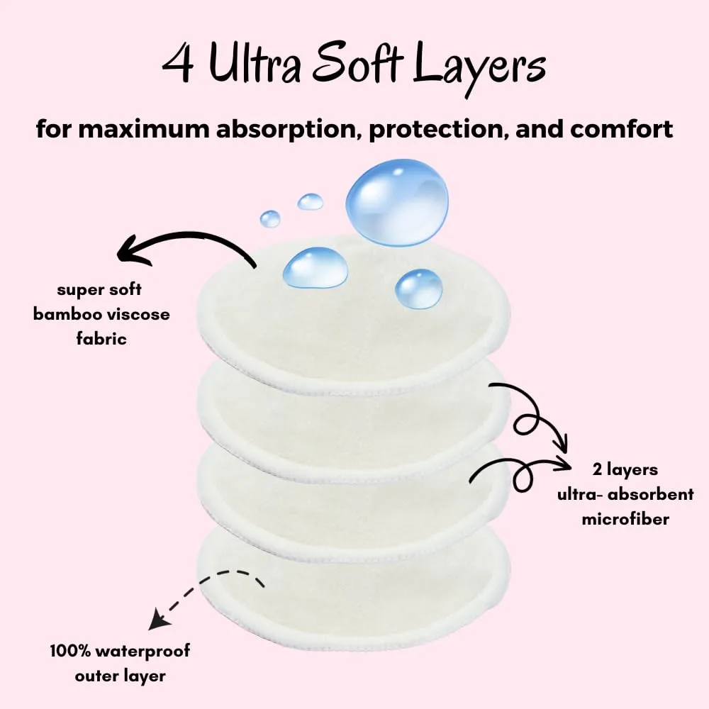 Bamboo Viscose Nursing Pads - 14 Washable Pads with Wash and Storage Bags - Breastfeeding Nipple Pads for Maternity - Reusable Breast Pads for Breastfeeding (Pastel Touch, Medium 3.9")