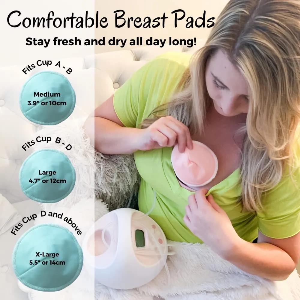Bamboo Viscose Nursing Pads - 14 Washable Pads with Wash and Storage Bags - Breastfeeding Nipple Pads for Maternity - Reusable Breast Pads for Breastfeeding (Pastel Touch, Medium 3.9")