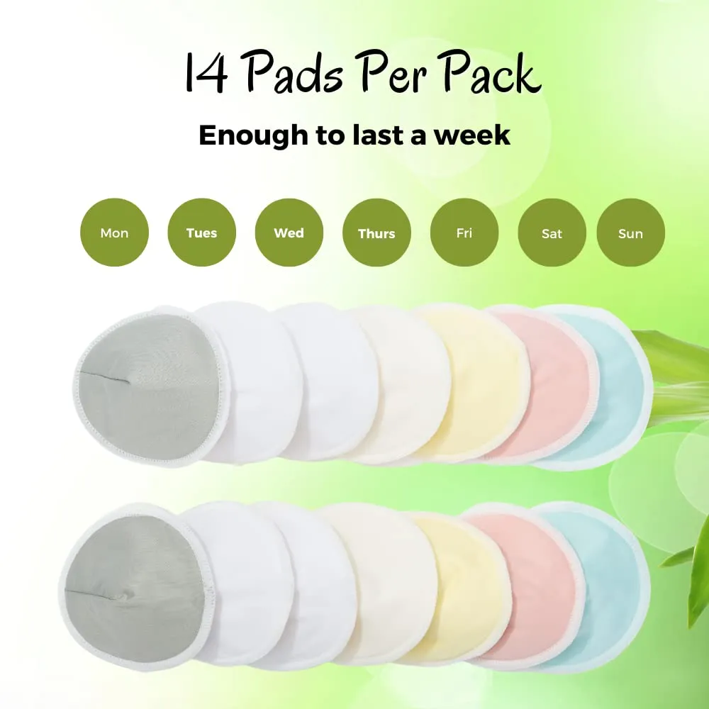 Bamboo Viscose Nursing Pads - 14 Washable Pads with Wash and Storage Bags - Breastfeeding Nipple Pads for Maternity - Reusable Breast Pads for Breastfeeding (Pastel Touch, Medium 3.9")