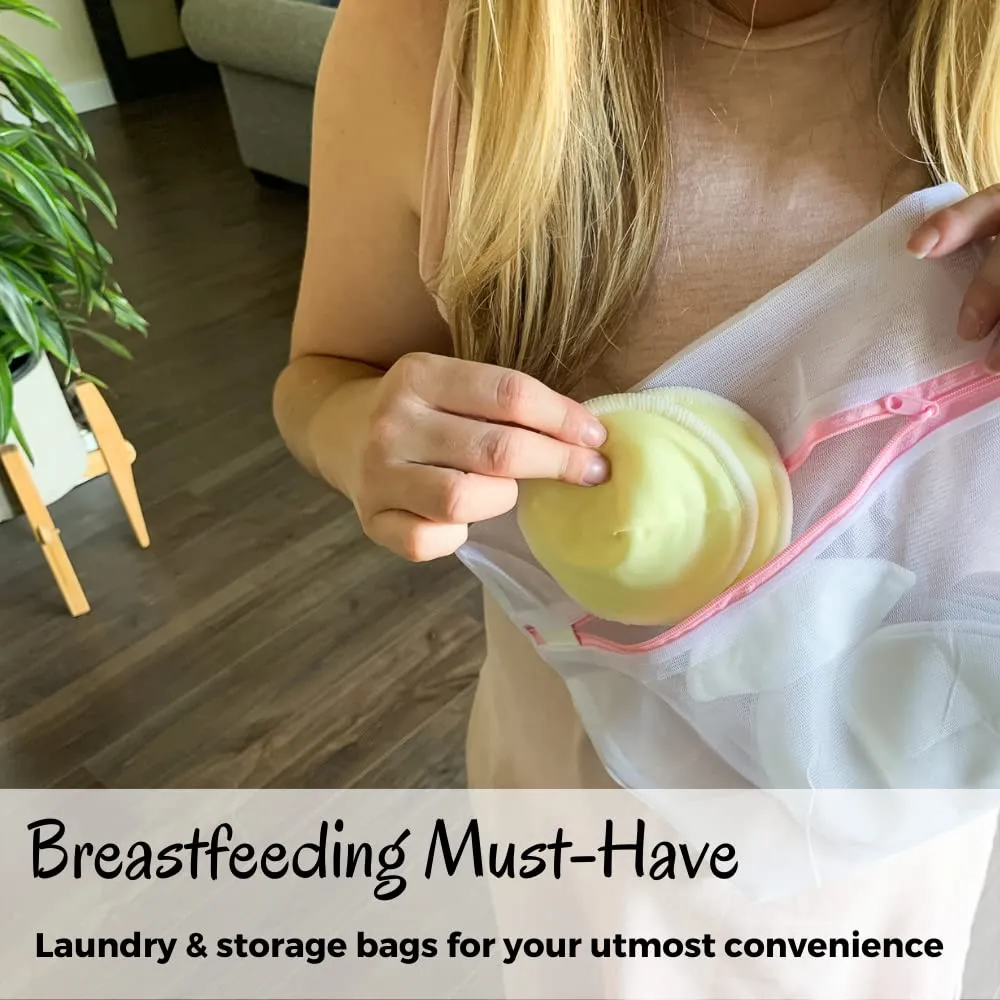 Bamboo Viscose Nursing Pads - 14 Washable Pads with Wash and Storage Bags - Breastfeeding Nipple Pads for Maternity - Reusable Breast Pads for Breastfeeding (Pastel Touch, Medium 3.9")