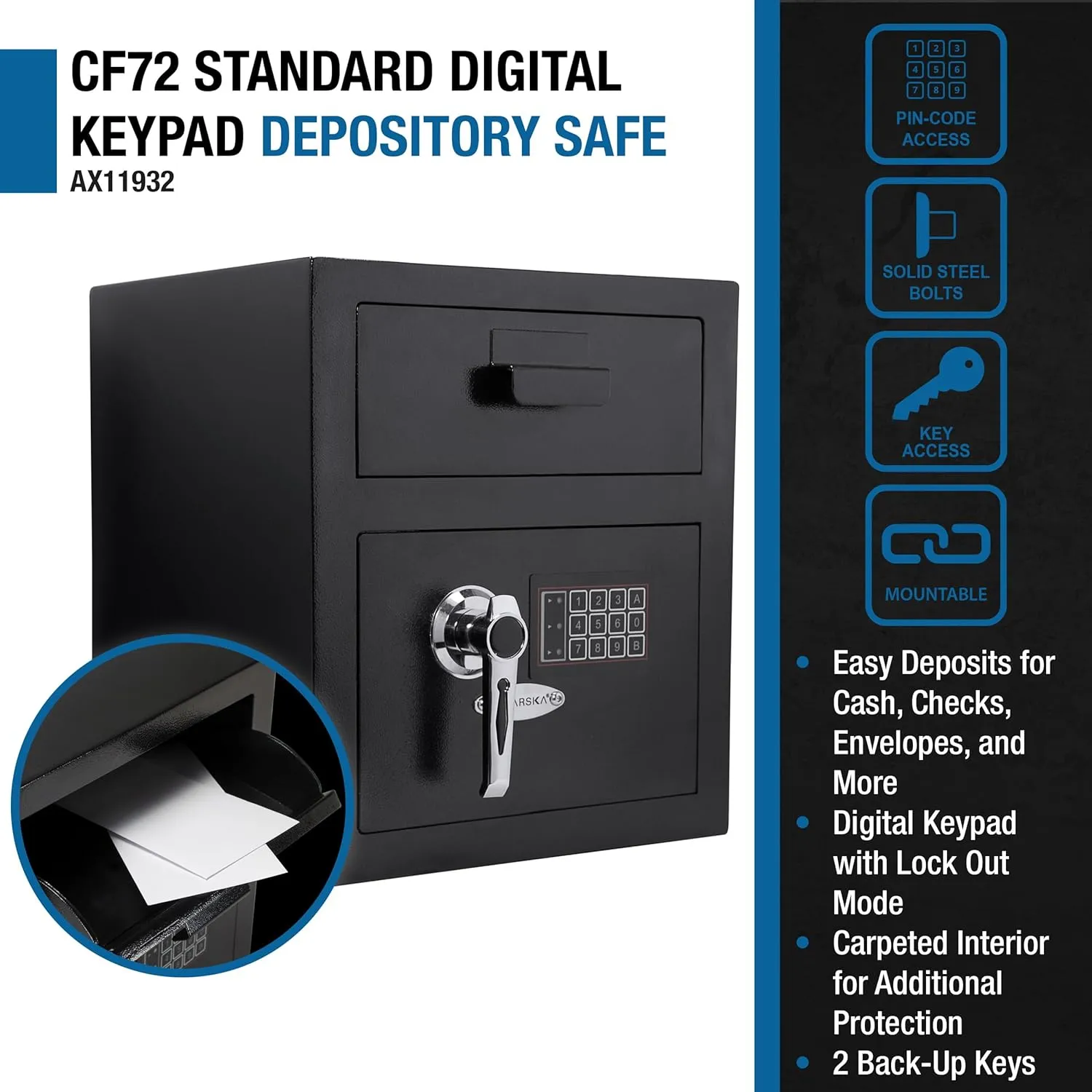 BARSKA AX11932 Standard Keypad Security Depository Drop Safe 0.72 Cubic Ft,Black
