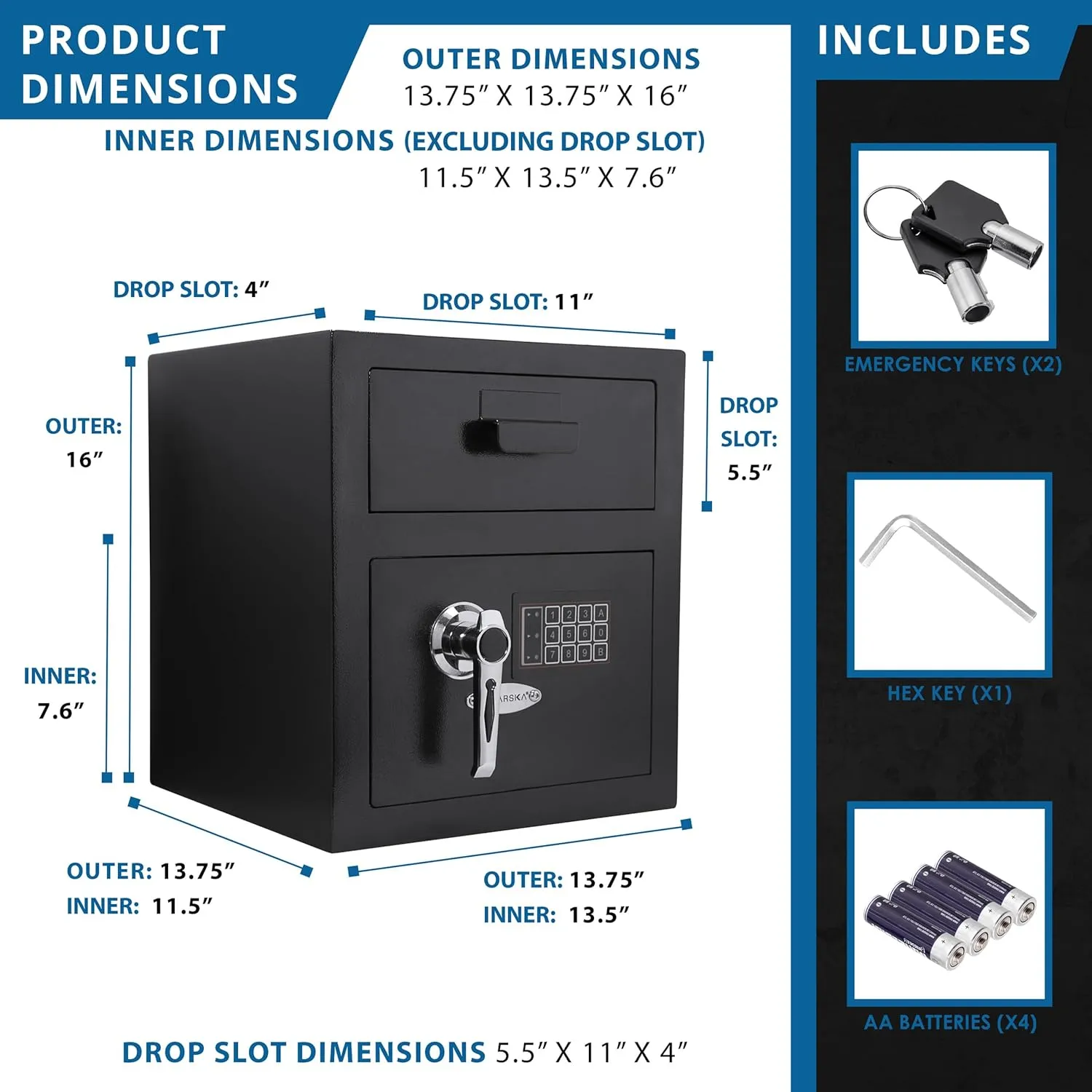 BARSKA AX11932 Standard Keypad Security Depository Drop Safe 0.72 Cubic Ft,Black