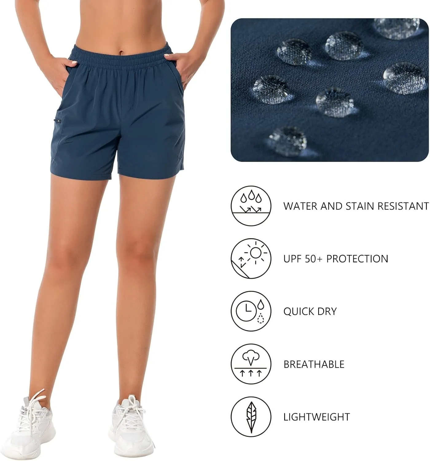 BASSDASH Women’s 5” Fishing Hiking Quick Dry Cargo Shorts with Zipper Pockets UPF 50  Water Resistant Summer Casual Shorts