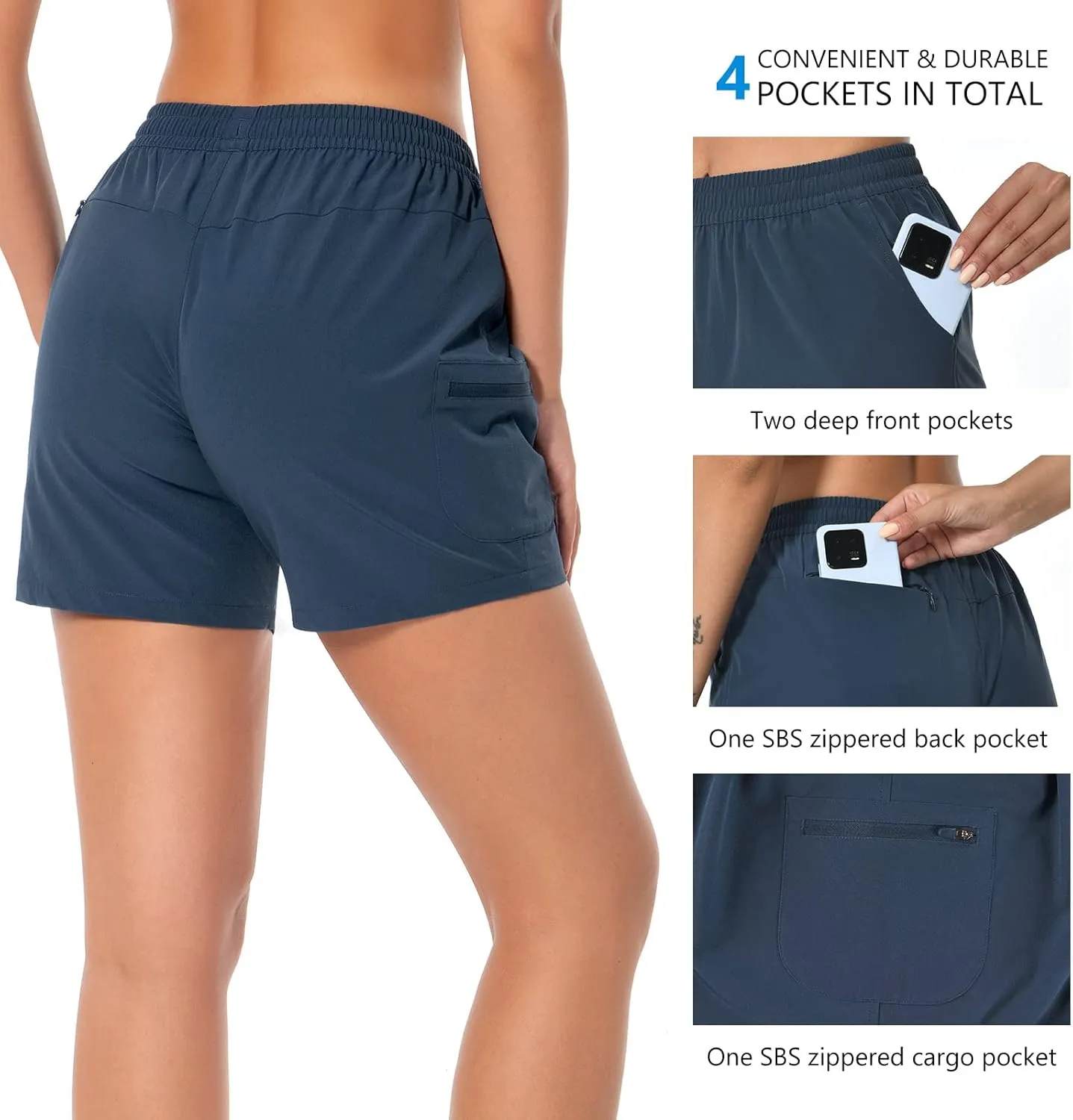 BASSDASH Women’s 5” Fishing Hiking Quick Dry Cargo Shorts with Zipper Pockets UPF 50  Water Resistant Summer Casual Shorts
