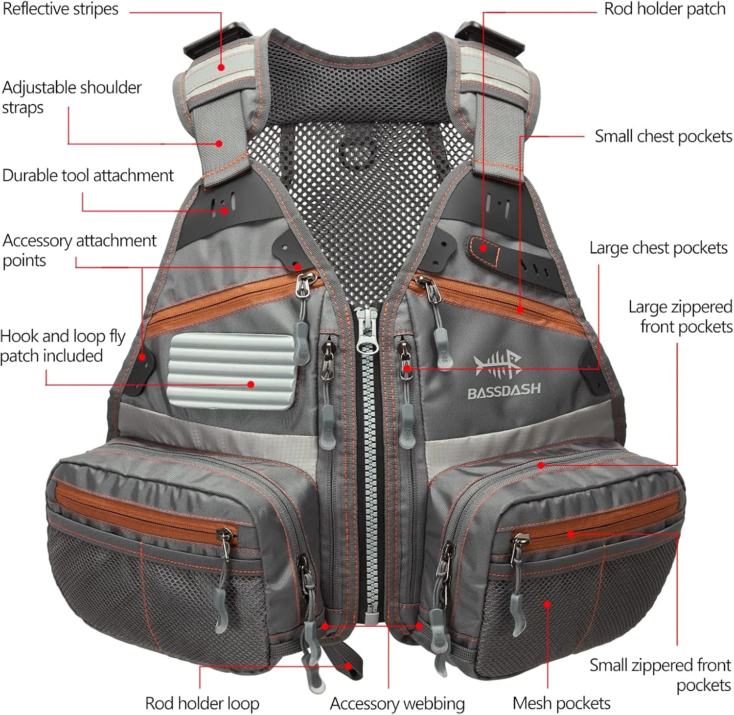 Bassdash Youths Kids Fly Fishing Vest for Adjustable Size with Multiple Pockets Trout Bass Fishing Gear FV09