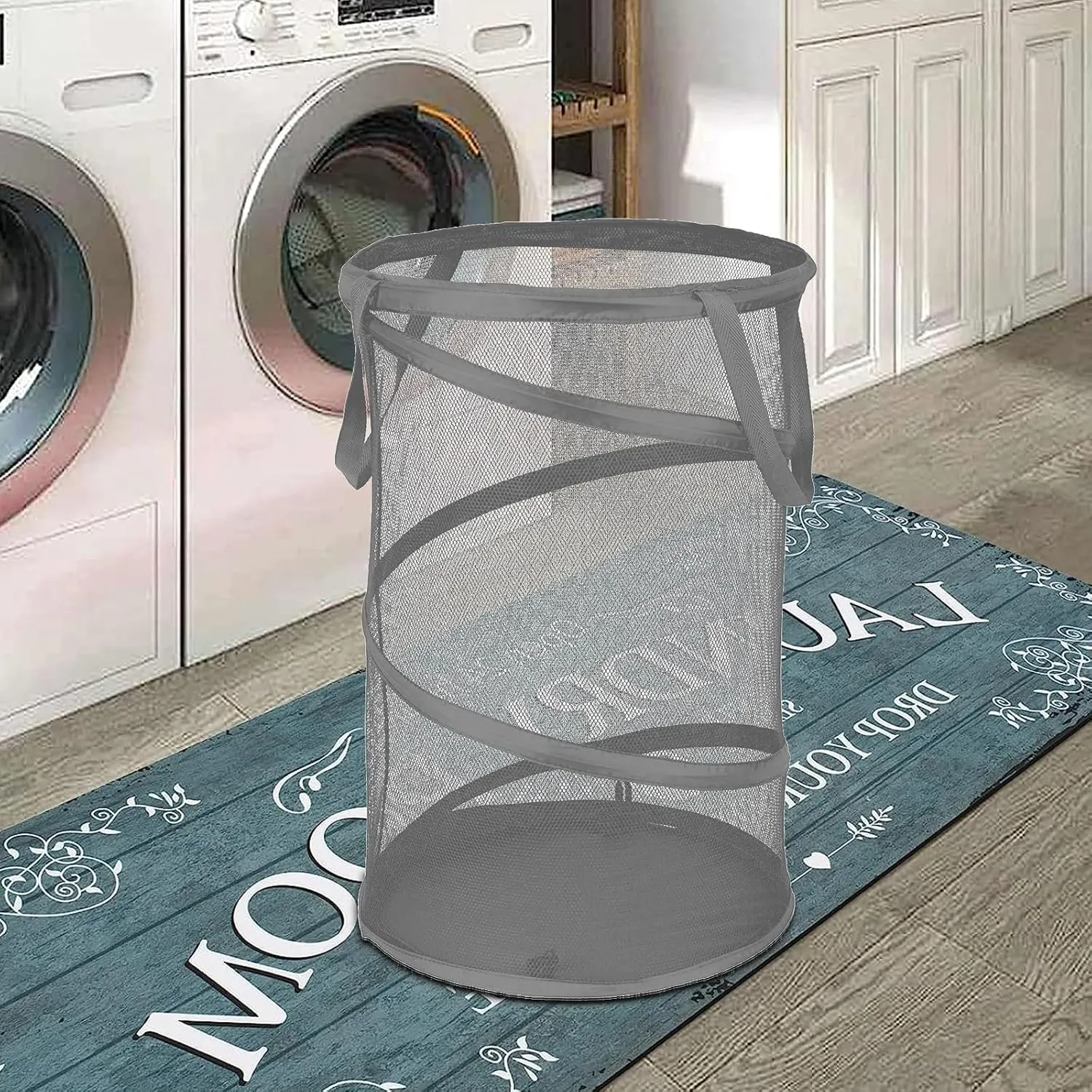 BATTOO Collapsible Laundry Baskets, Foldable Mesh Pop Up Hamper, Portable Laundry Basket Hamper with Handles for Laundry, Bathroom, Kids Room, College Dorm, Travel, Storage Organizer Grey