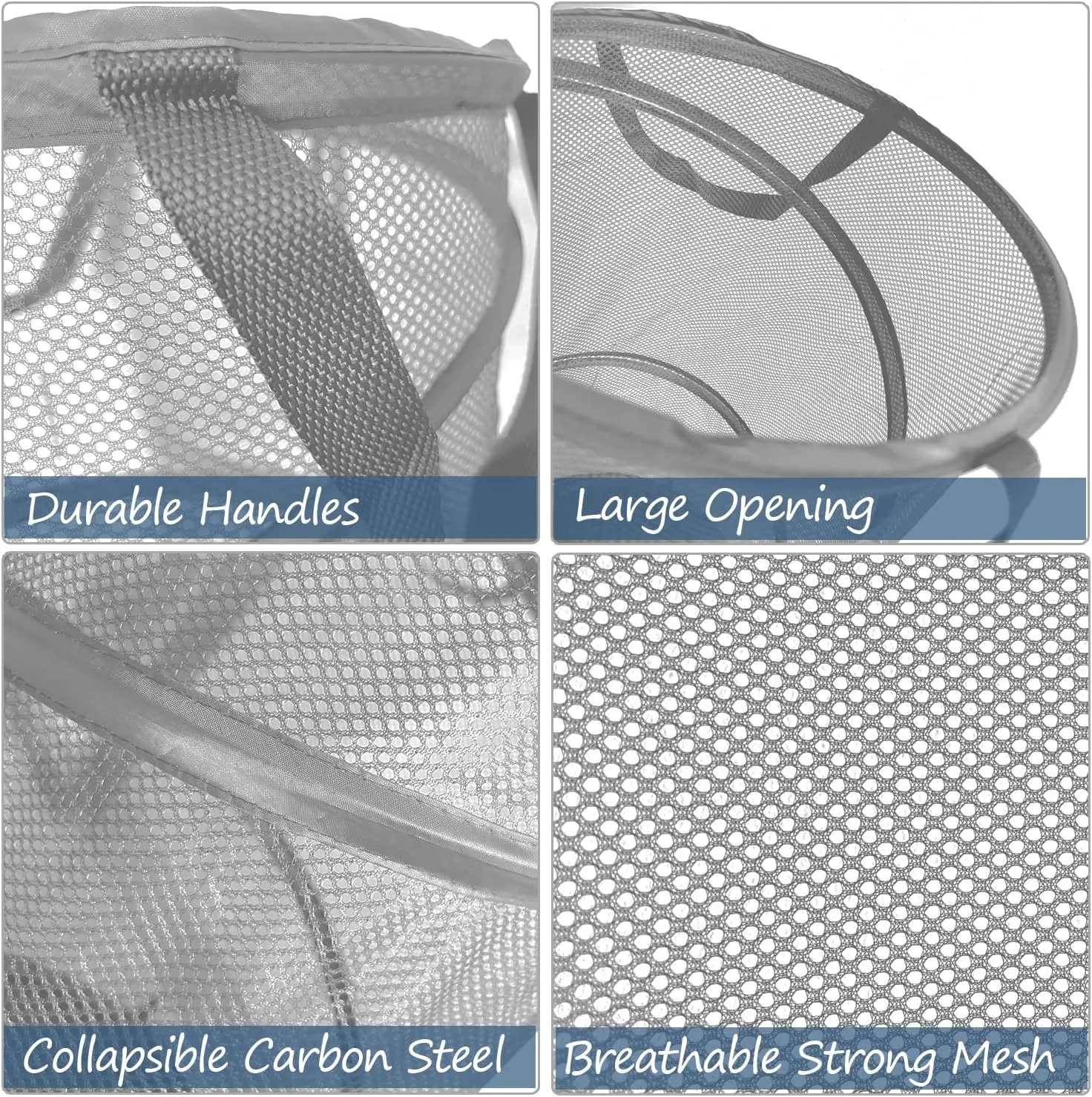BATTOO Collapsible Laundry Baskets, Foldable Mesh Pop Up Hamper, Portable Laundry Basket Hamper with Handles for Laundry, Bathroom, Kids Room, College Dorm, Travel, Storage Organizer Grey