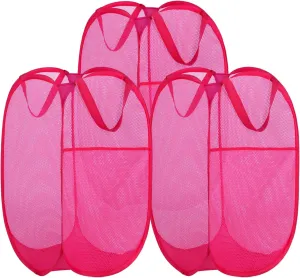 BATTOO Deluxe Strong Mesh Pop up Laundry Hamper Basket with Side Pocket for Laundry Room, Bathroom, Kids Room, College Dorm or Travel 3 Pack Blush