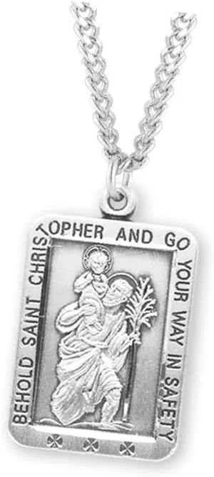 Be Hold Saint Christopher Square Sterling Silver Medal Pendant Necklace 1.1" NI-1825 Christian Amulet Medal Pendant Religious Protector Jewelry For Men Women Catholic Charm Dangle