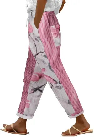 Beach Vacation s Women's Pants Pants Linen Outfit (Pink, XXXXL)