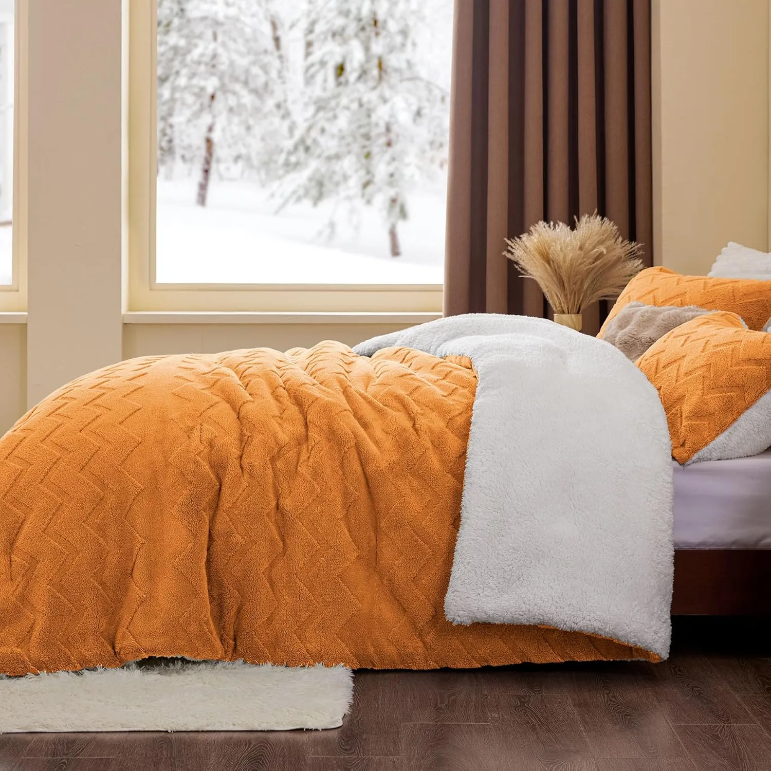 BEDELITE Fluffy Twin Comforter Set - Super Soft Sherpa Burnt Orange Comforter for Twin Size Bed, Luxury Warm Bedding Set for Winter, Fuzzy Bed Set 2 Piece (1 Comforter, 1 Pillowcase)