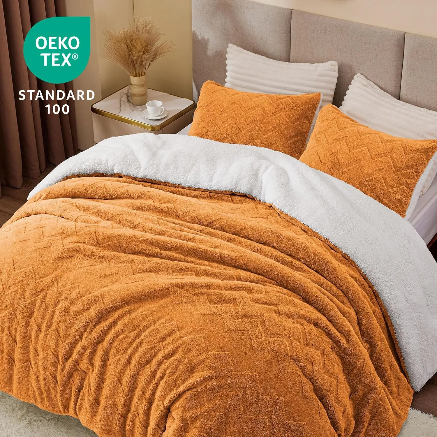 BEDELITE Fluffy Twin Comforter Set - Super Soft Sherpa Burnt Orange Comforter for Twin Size Bed, Luxury Warm Bedding Set for Winter, Fuzzy Bed Set 2 Piece (1 Comforter, 1 Pillowcase)