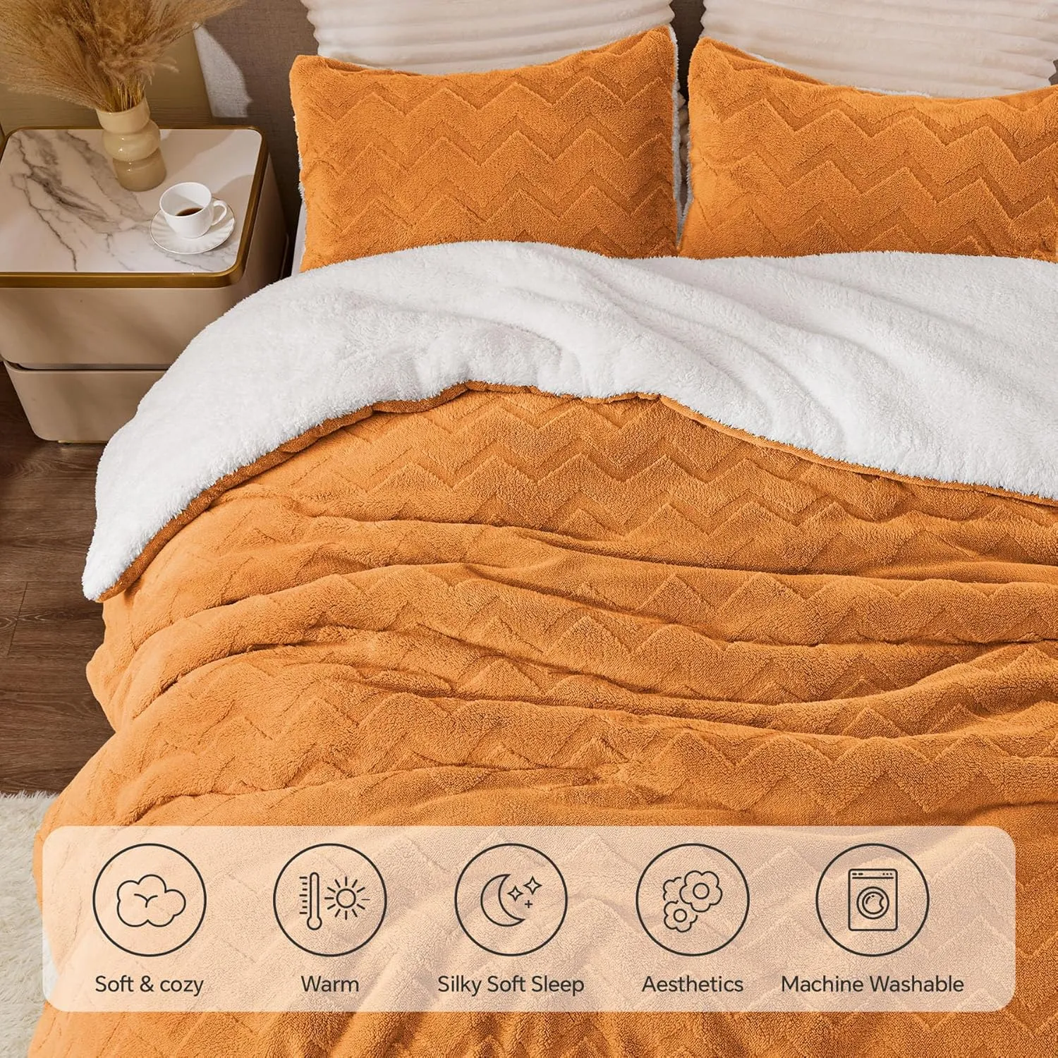 BEDELITE Fluffy Twin Comforter Set - Super Soft Sherpa Burnt Orange Comforter for Twin Size Bed, Luxury Warm Bedding Set for Winter, Fuzzy Bed Set 2 Piece (1 Comforter, 1 Pillowcase)