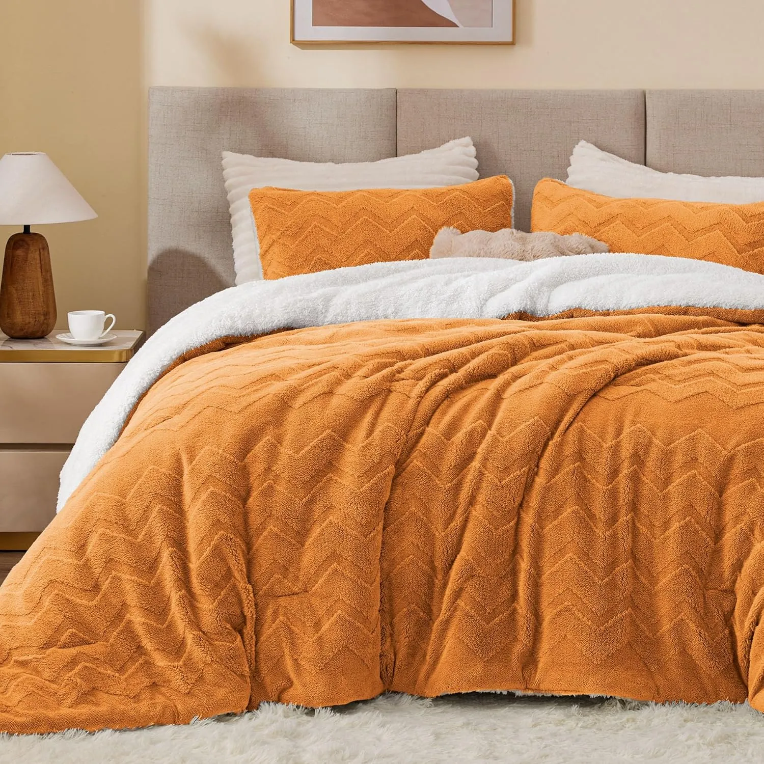 BEDELITE Fluffy Twin Comforter Set - Super Soft Sherpa Burnt Orange Comforter for Twin Size Bed, Luxury Warm Bedding Set for Winter, Fuzzy Bed Set 2 Piece (1 Comforter, 1 Pillowcase)